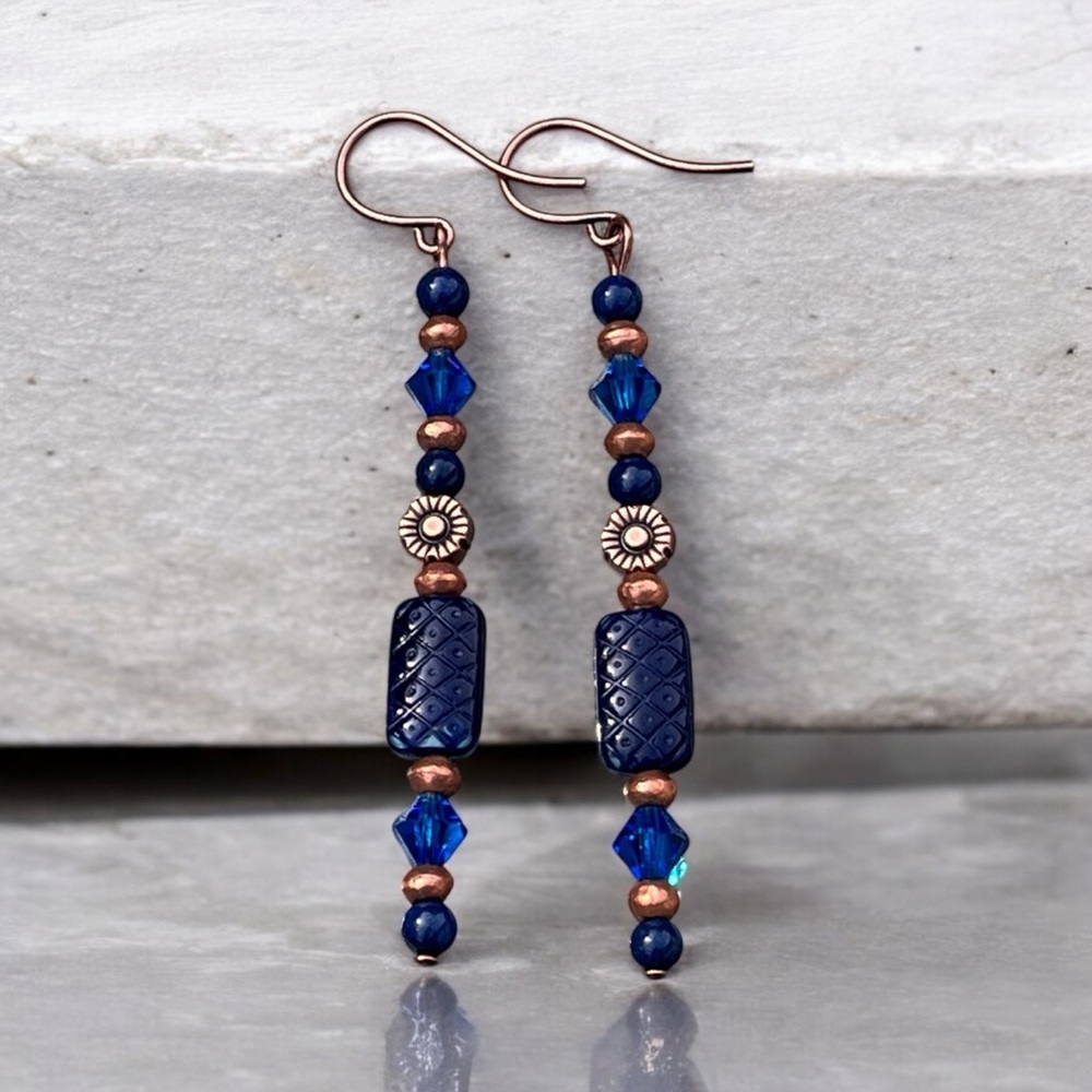 Handcrafted Blue and Copper Beaded Earrings